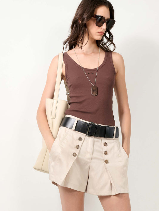 Sand viscose and linen satin shorts