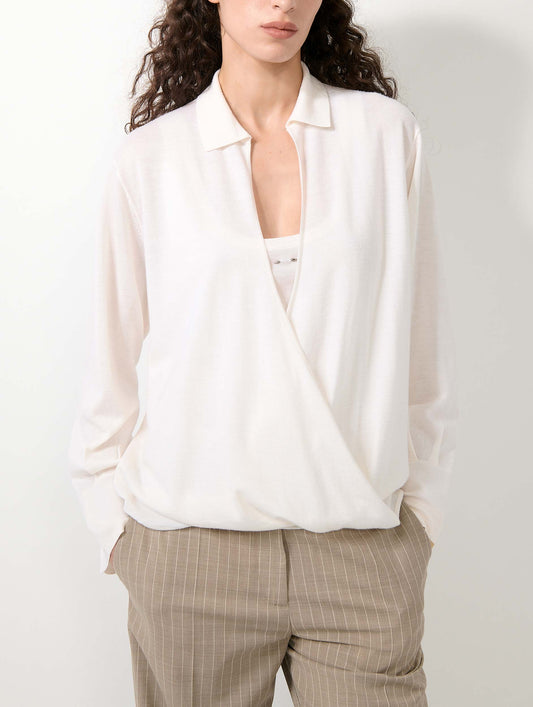 Ivory extra-fine wool and silk wrap sweater