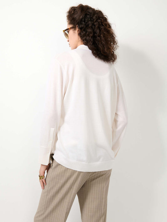 Ivory extra-fine wool and silk wrap sweater
