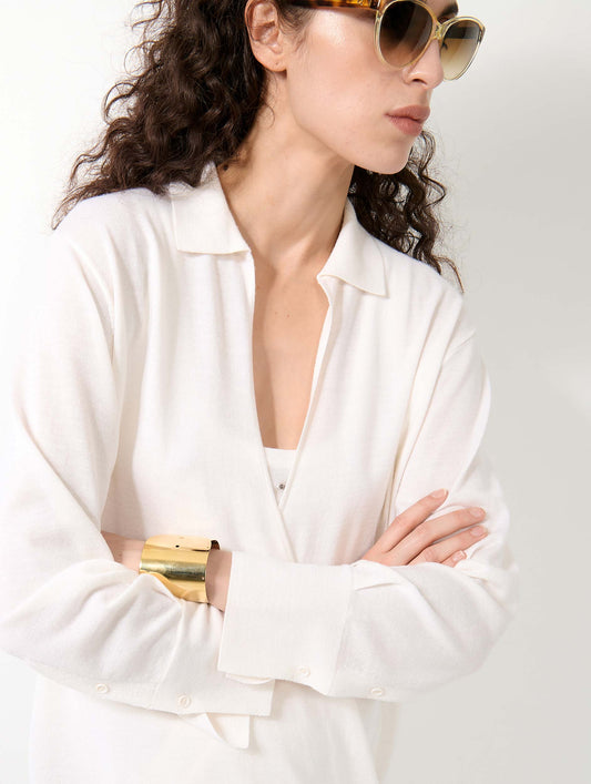 Ivory extra-fine wool and silk wrap sweater