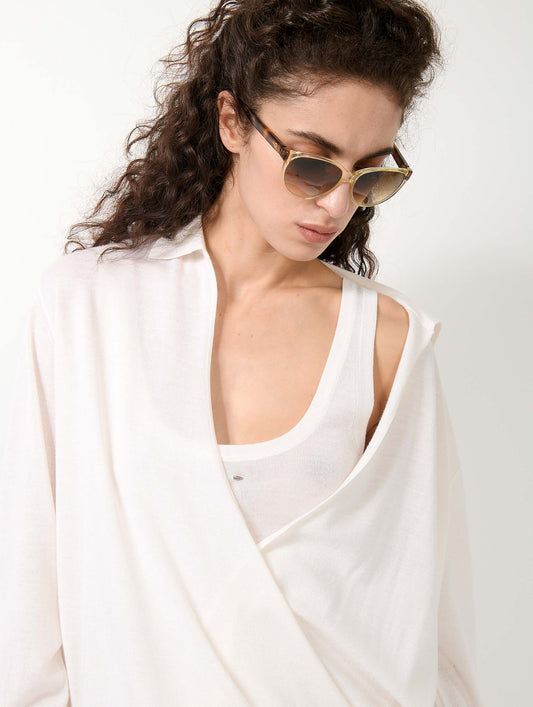 Ivory extra-fine wool and silk wrap sweater
