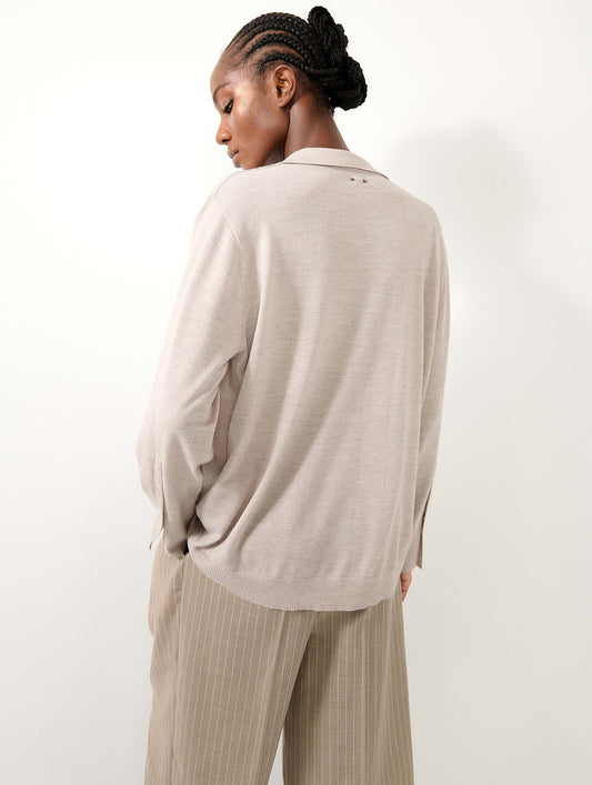Sand extra-fine wool and silk wrap sweater