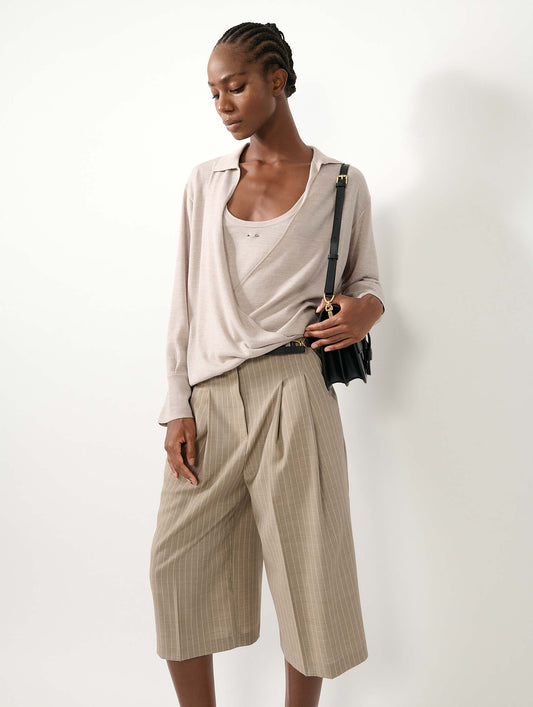 Sand extra-fine wool and silk wrap sweater