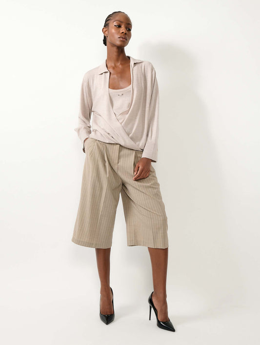 Sand extra-fine wool and silk wrap sweater