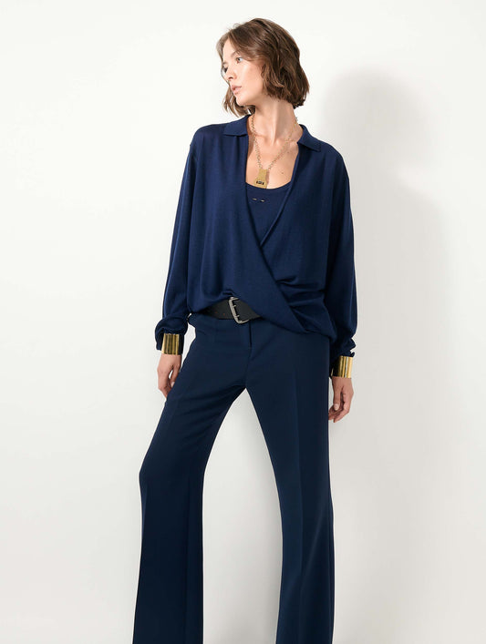 Navy extra-fine wool and silk wrap sweater