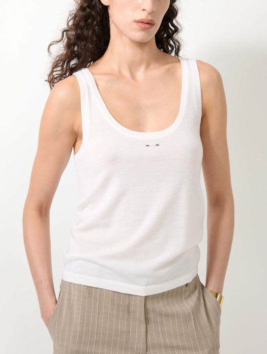 Ivory extra-fine wool and silk tank top