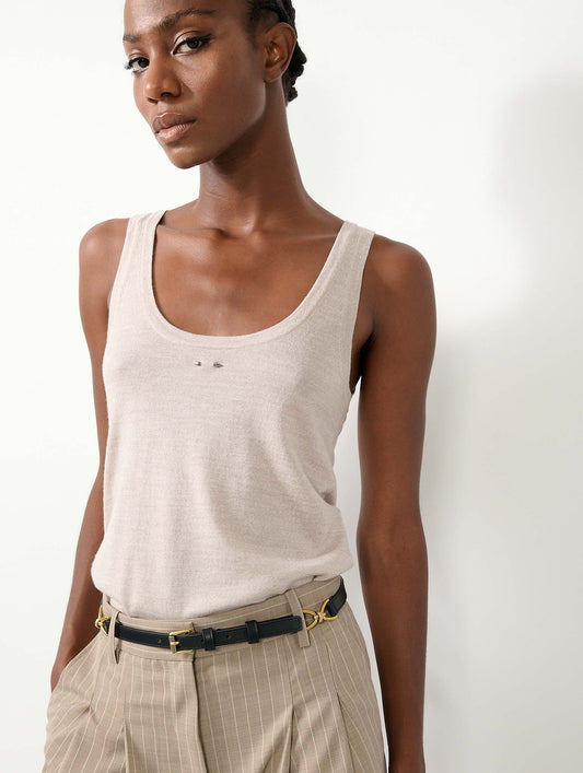 Sand extra-fine wool and silk tank top