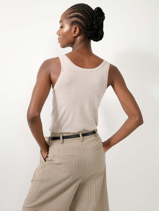 Sand extra-fine wool and silk tank top
