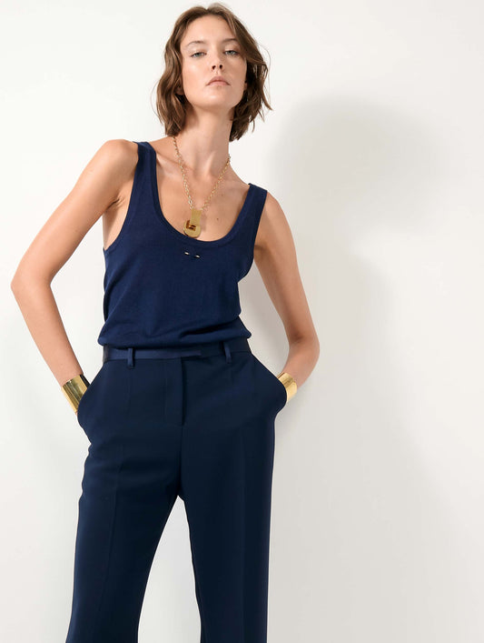 Navy extra-fine wool and silk tank top