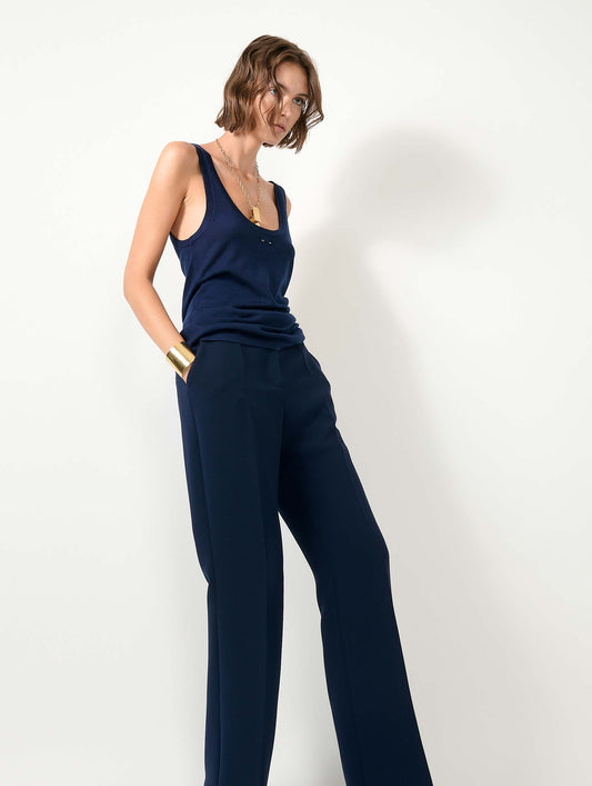 Navy extra-fine wool and silk tank top