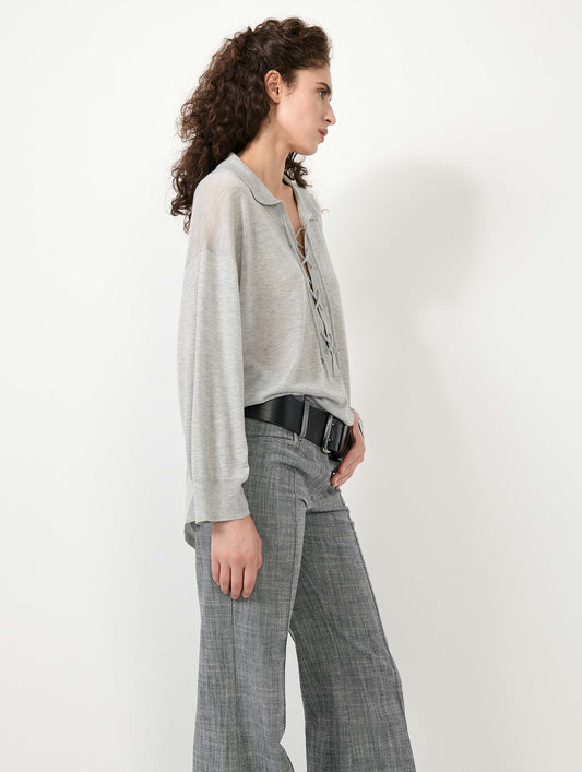 Grey lace-up sweater in tencel and cashmere