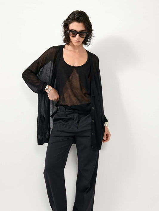 Black extra-fine knit long cardigan