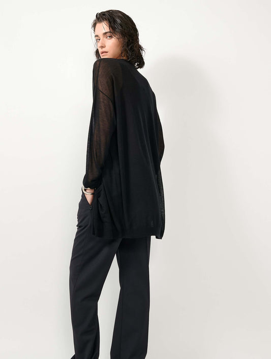 Black extra-fine knit long cardigan