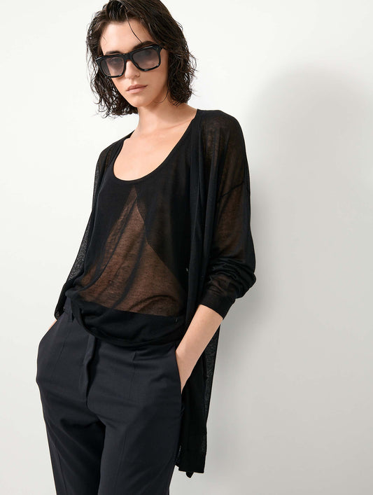 Black extra-fine knit long cardigan