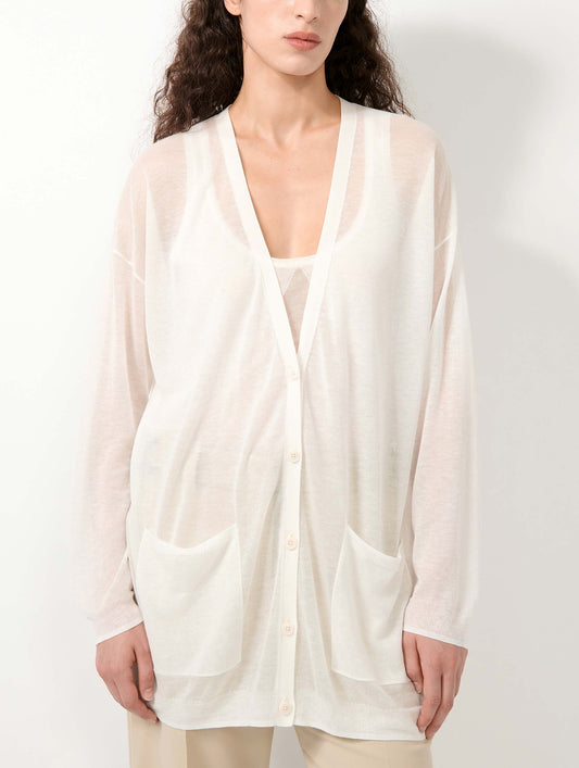 White extra-fine knit long cardigan