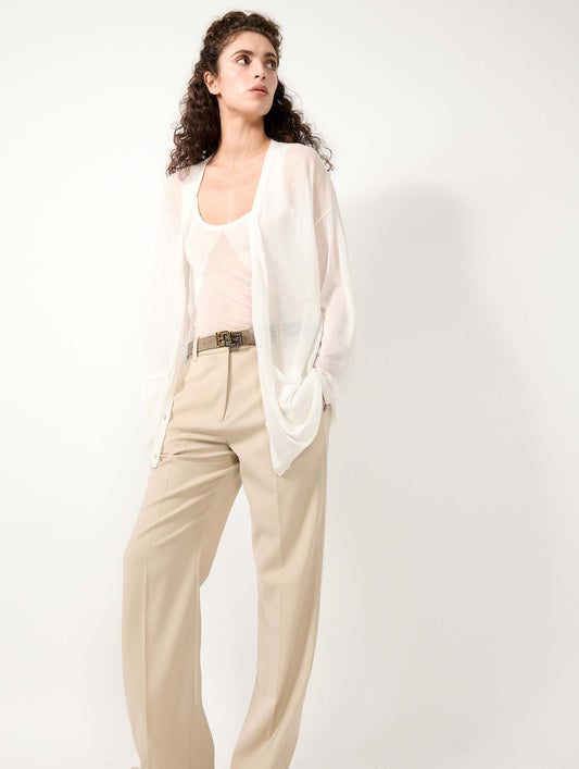 White extra-fine knit long cardigan