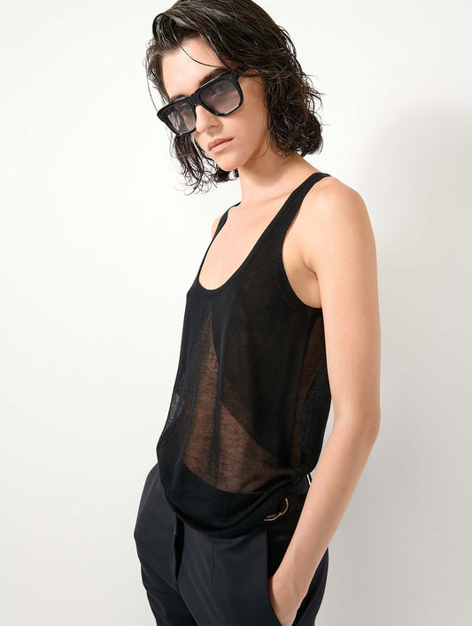 Black extra-fine knit tank top