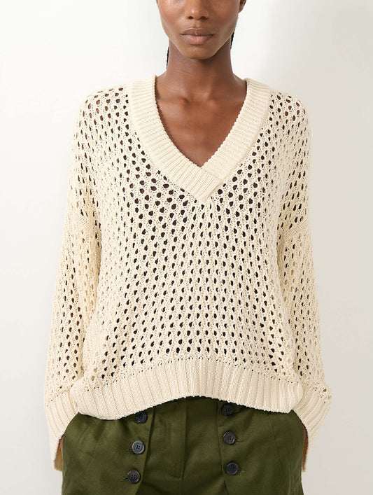 Sand crochet knit V-neck sweater