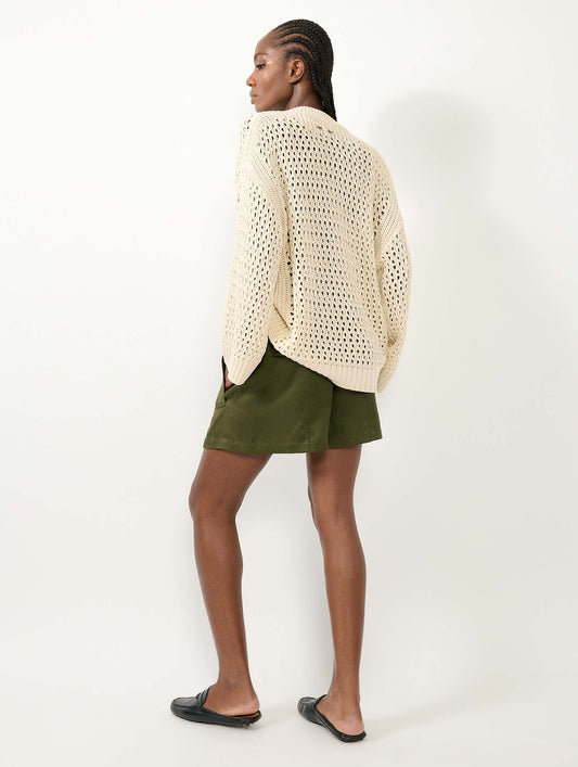 Sand crochet knit V-neck sweater