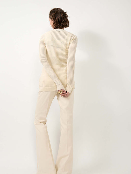 Beige tie-front open-knit sweater