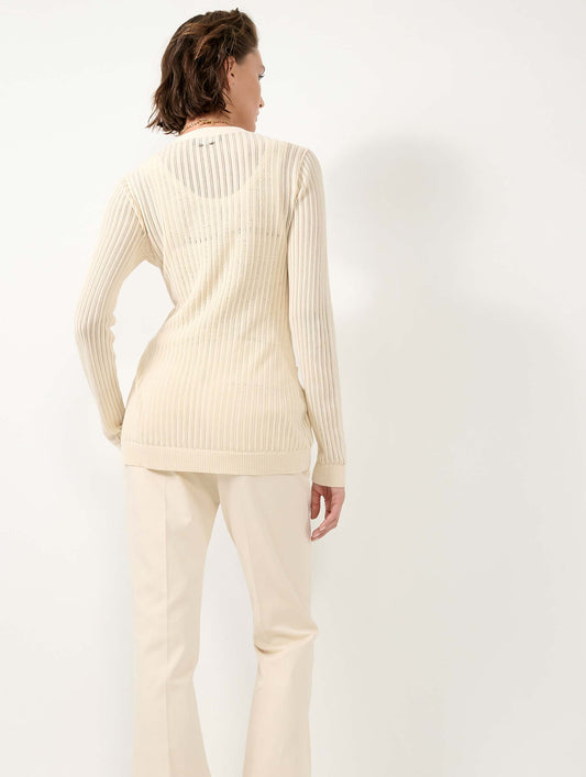 Beige tie-front open-knit sweater