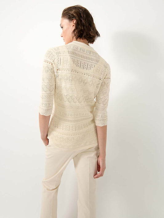 Beige open-knit knit cardigan