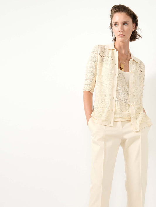 Beige open-knit knit cardigan