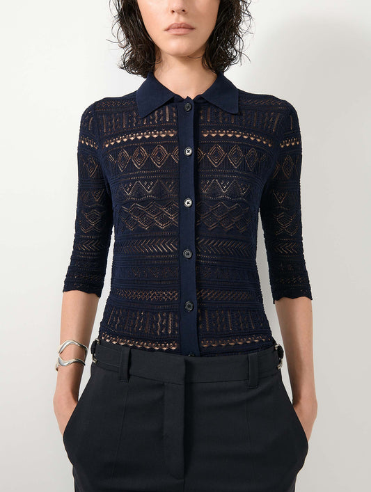 Navy open-knit knit cardigan