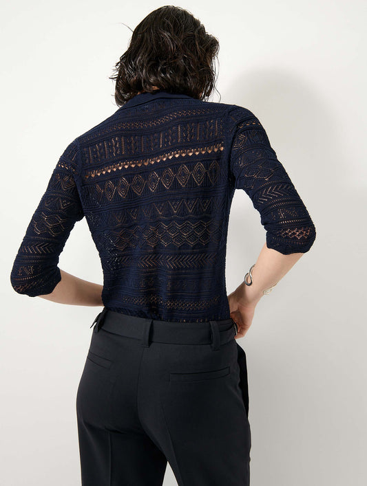 Navy open-knit knit cardigan