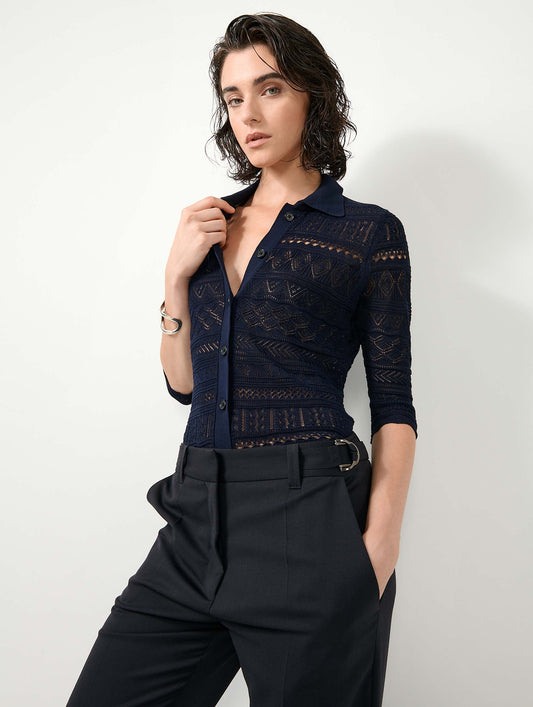 Navy open-knit knit cardigan