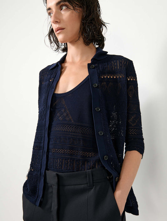 Navy open-knit knit cardigan