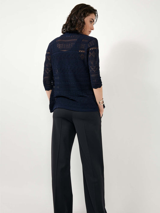 Navy open-knit knit cardigan