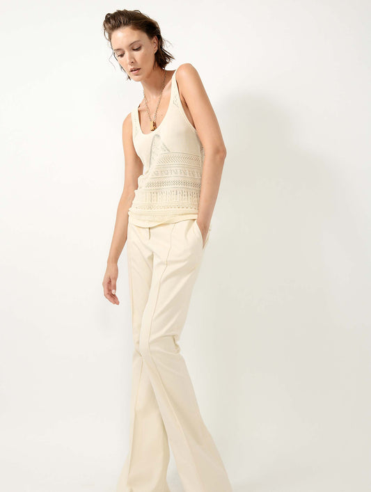 Beige open-knit knit tank top