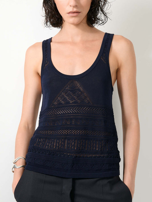 Navy open-knit knit tank top
