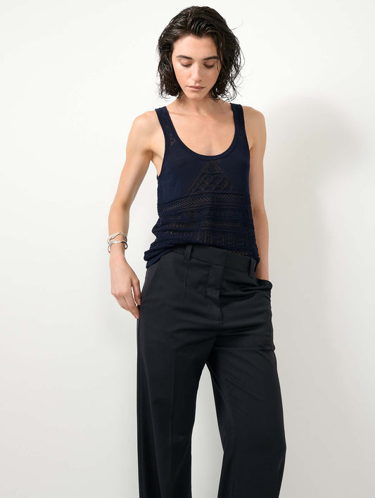 Navy open-knit knit tank top