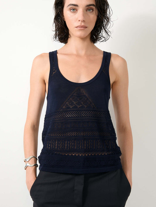 Navy open-knit knit tank top