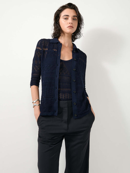 Navy open-knit knit tank top