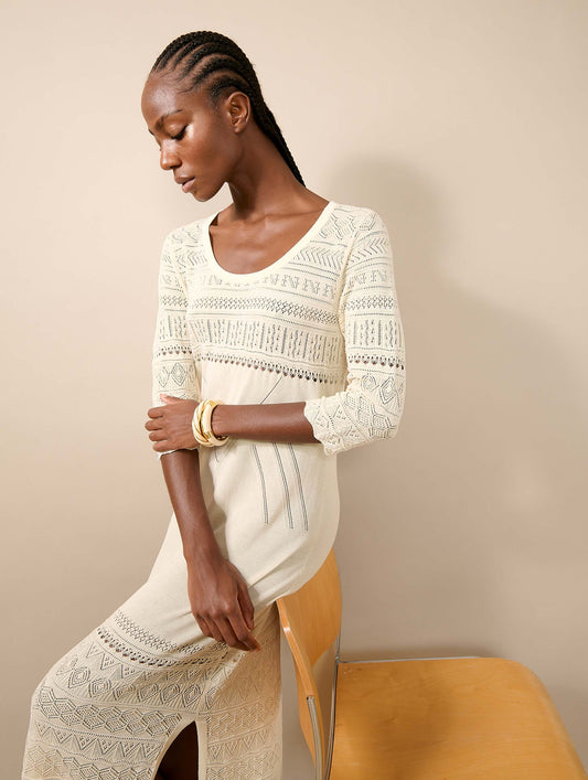 Sand slit knit long dress
