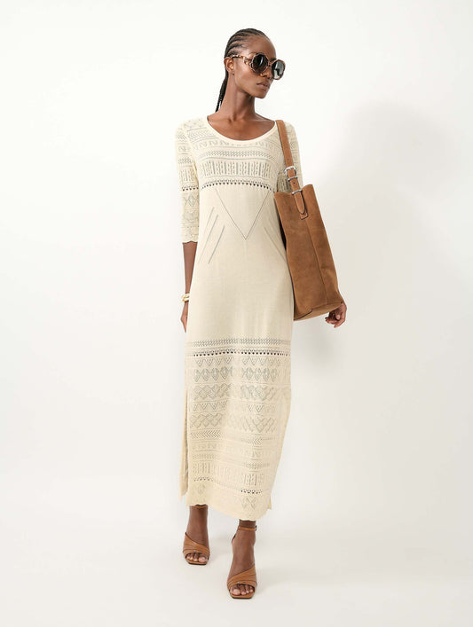 Sand slit knit long dress
