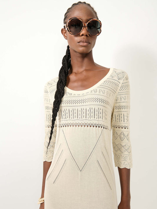 Sand slit knit long dress