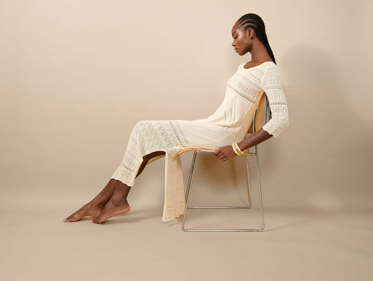 Sand slit knit long dress