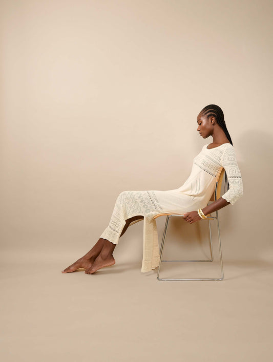 Sand slit knit long dress