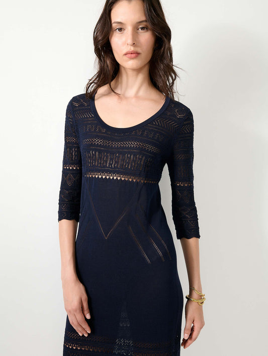 Navy slit knit long dress