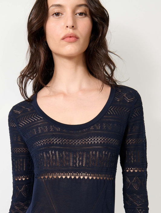 Navy slit knit long dress