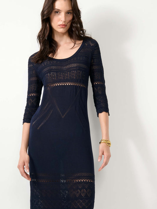 Navy slit knit long dress