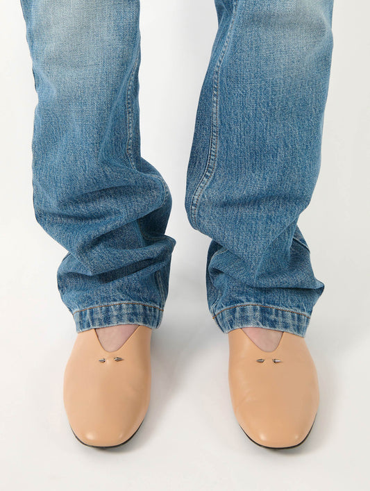 Camel leather ankle-strap ballet flats