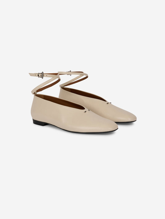 Ivory leather ankle-strap ballet flats
