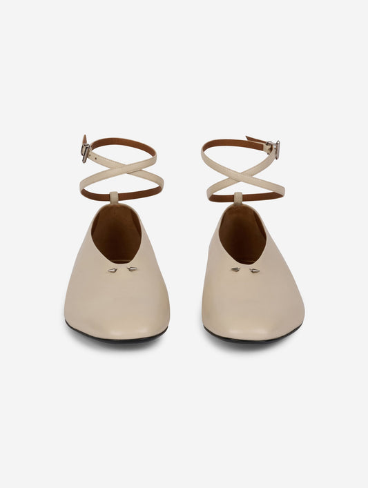 Ivory leather ankle-strap ballet flats