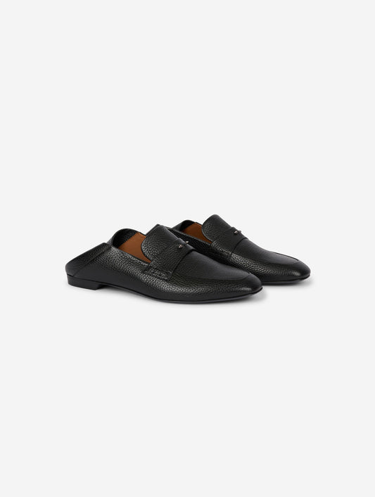 Black leather open-back loafers