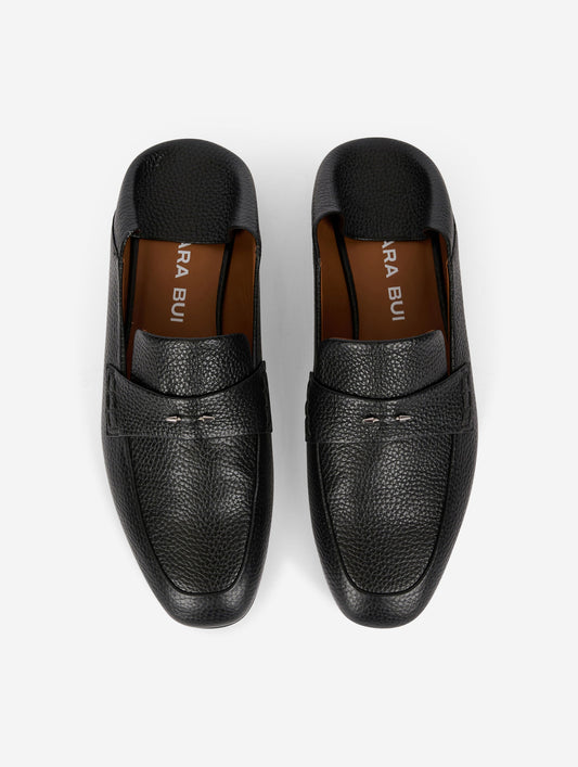 Black leather open-back loafers
